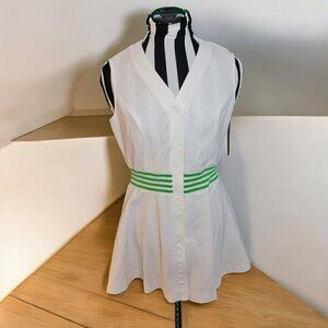 Vintage 1970s Loomtogs White Tennis Dress w/ Green Stripe Waist – Bust 36